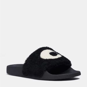 COACH Ulla Shearling black and creamy white Slide Size 9